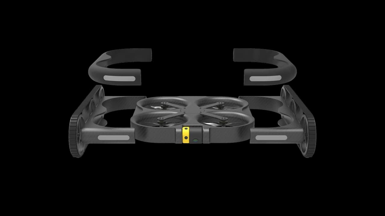 Drover’s flight core, protective modules, and tracked base in an exploded design view